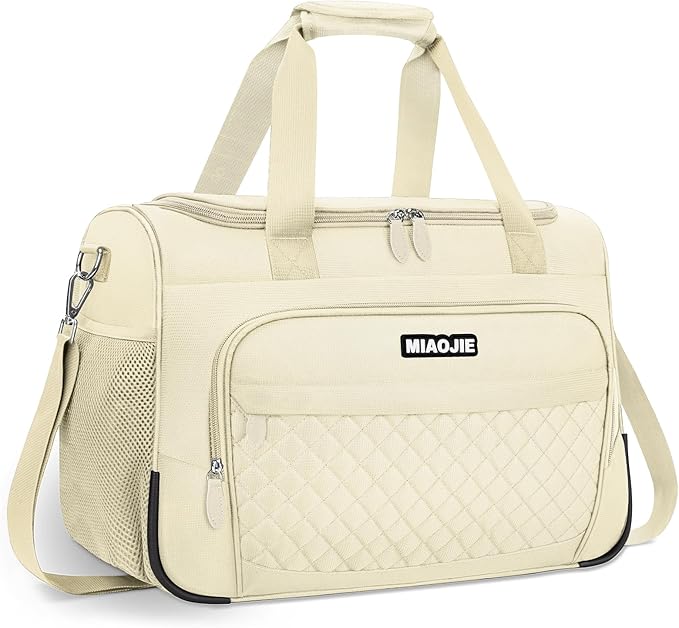 Travel Duffle Bag for Women, Underseat Carry On luggage Bag Foldable Overnight Weekender Hospital Bag Lightweight Airplanes Personal Item Travel Tote Bag for Women Birthday Gifts, 16IN Beige
