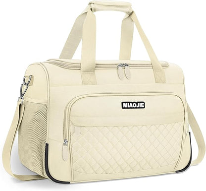 Travel Duffle Bag for Women, Underseat Carry On luggage Bag Foldable Overnight Weekender Hospital Bag Lightweight Airplanes Personal Item Travel Tote Bag for Women Birthday Gifts, 16IN Beige