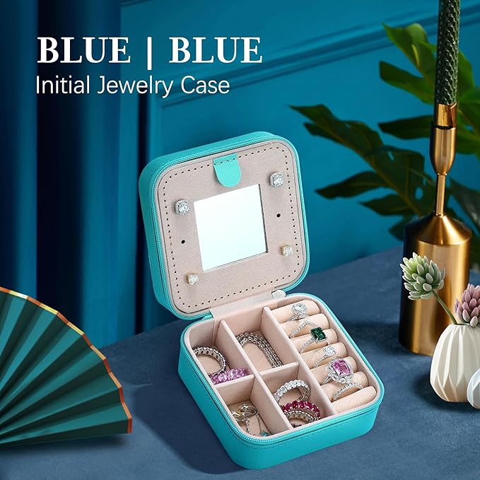 Parima Initial Jewelry Box for Women Girls, Jewelry Travel Case | Chenille Letter Patches Jewelry Box | Multifunctional Personalized Travel Jewelry Case | Birthday Gifts - Letter D, Aqua Blue