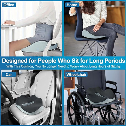 PilloVive Memory Foam Seat Cushion for Office Chairs & Car Seat - Ergonomic Office Desk Seat Cushion- Doctor Recommended for Tailbone & Sciatica Pain Relief & Back Support(Grey/White)