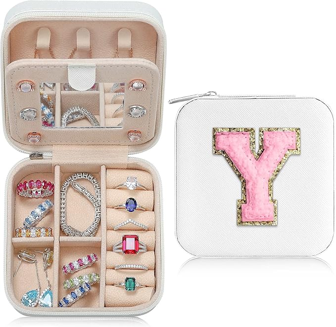Parima Jewelry Organizer Box - Small Travel Case, Mini Jewelry Boxes for Women - Letter Y, White