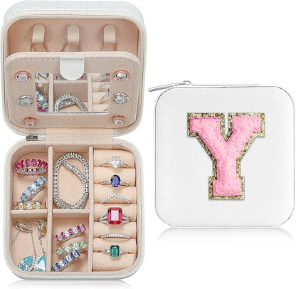 Parima Jewelry Organizer Box - Small Travel Case, Mini Jewelry Boxes for Women - Letter Y, White