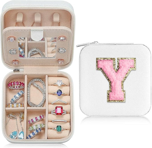 Parima Jewelry Organizer Box - Small Travel Case, Mini Jewelry Boxes for Women - Letter Y, White