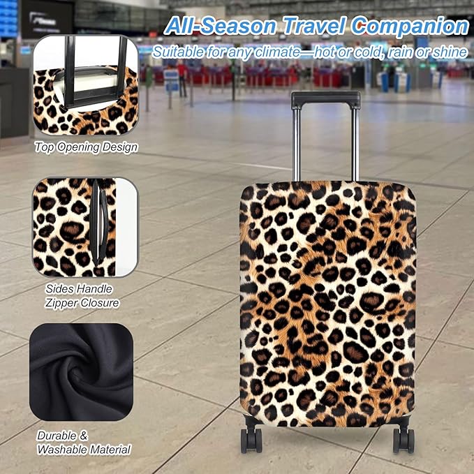 Luggage Cover Protector for 26-28 Inch Suitcases, TSA Approved Elastic Travel Suitcase Covers, Anti-Scratch Washable Luggage Sleeve for Carry On & Checked Bags, Leopard Print