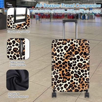 Luggage Cover Protector for 26-28 Inch Suitcases, TSA Approved Elastic Travel Suitcase Covers, Anti-Scratch Washable Luggage Sleeve for Carry On & Checked Bags, Leopard Print