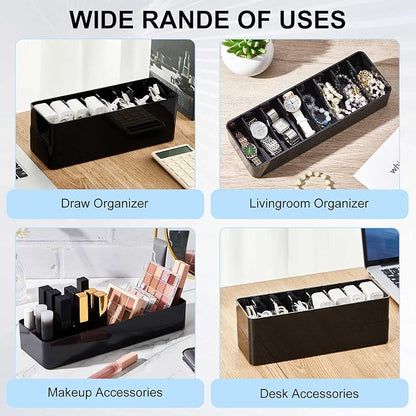 Tatuo 2 Pcs Cable Organizer Box with Wire Ties, Plastic Cord Storage Box with Lid, Electronics Organizer for Home Office Desk Organizers and Accessories (Black)