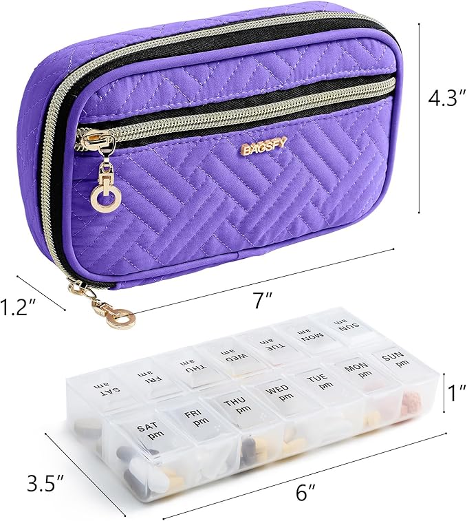 BAGSFY Pill Organizer Case 2 Times a Day- Weekly Medicine Organizer Travel Pill Box with Removable 7 Day Medicine Case Container for Fish Oil, Vitamin, Supplement