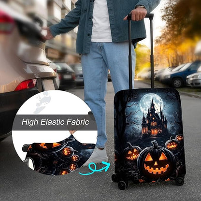Luggage Cover Protector for 26-28 Inch Suitcases, TSA Approved Elastic Travel Suitcase Covers, Anti-Scratch Washable Luggage Sleeve for Carry On & Checked Bags, Halloween Pumpkins
