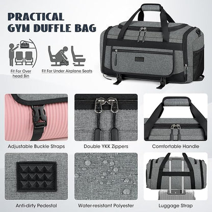 IGOLUMON Gym Bag for Men 40L Sports Duffel Bags Gym Duffle Bag Women with Shoe Compartment & Wet Pocket Water Resistant Travel Duffel Bag Lightweight Weekender Overnight Bag Gray