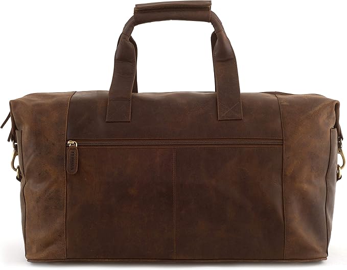 Leabags Leather Weekender | Genuine Leather Premium Travel Bag | 41L Sports Duffle Gym Training Airplane Bag | Large | Dark Brown Nature | for Women & Men