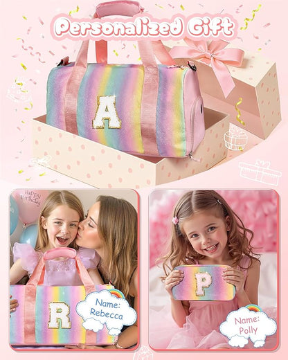 Gifts for Niece-Girl Gym Bag with Shoe Compartment, Kid Personalized Weekender Overnight Bags, Initial Travel Tote with Makeup Pouch, Birthday Gift for Sister Granddaughter (Letter J)