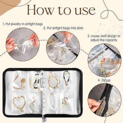 6 Sets Transparent Jewelry Storage Book Travel Jewelry Organizer Earring Organizer Case Bracelet Holder for Necklace Earrings Ring Holder with Clear Zippered Pouch Anti Tarnish Pouches