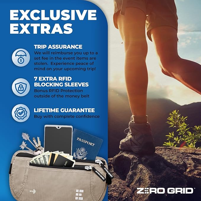Money Belt for Secure Travel - RFID Blocking Slim Passport Holder - Hidden Waist Pouch for Cash, Credit Cards, Documents - Concealable Under Clothes, Water-Resistant Slim Fanny Pack for Men and Women