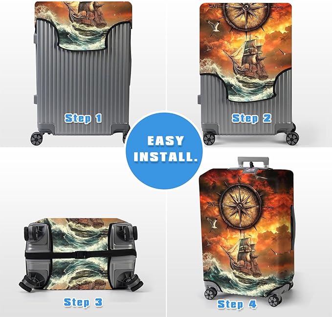 Luggage Cover Protector for 30-32 Inch Suitcases, TSA Approved Elastic Travel Suitcase Covers, Anti-Scratch Washable Luggage Sleeve for Carry On & Checked Bags, Compass Navigation