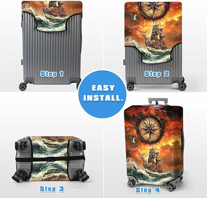 Luggage Cover Protector for 30-32 Inch Suitcases, TSA Approved Elastic Travel Suitcase Covers, Anti-Scratch Washable Luggage Sleeve for Carry On & Checked Bags, Compass Navigation