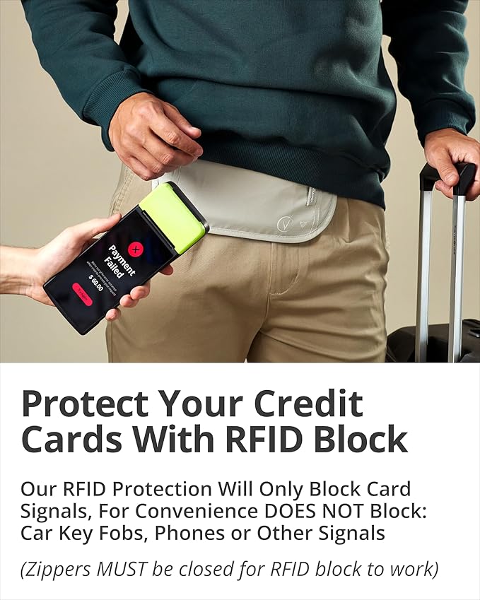 Vantamo Money Belt with RFID For Men & Women, Hidden Passport Holder for Travel, 2 Compartment Travel Fanny Pack for Women Anti Theft