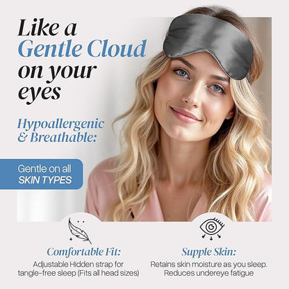 Adjustable Blackout Silk Sleep Mask - Luxurious 100% Pure Mulberry Eye Mask for Restful Sleep & Travel, Hypoallergenic, Cooling, for Women & Men, Grade 6A Silk (Charcoal Grey)