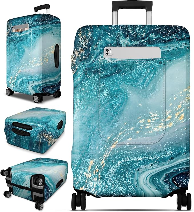 Slohif Luggage Cover for Suitcase Tsa Approved Protector - Luggage Sleeve Large Suit Case Cover Travel Stretch Baggage Case Protective Washable Fit 31-32 Inch Sea Wave XL