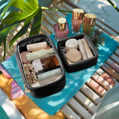 Pocmimut Mini Makeup Bag with Small Cosmetic Bag Travel Essentials Organizers,TSA Approved Toiletry Bag Makeup Pouch Clear Cosmetic Bags for Women Men,Black