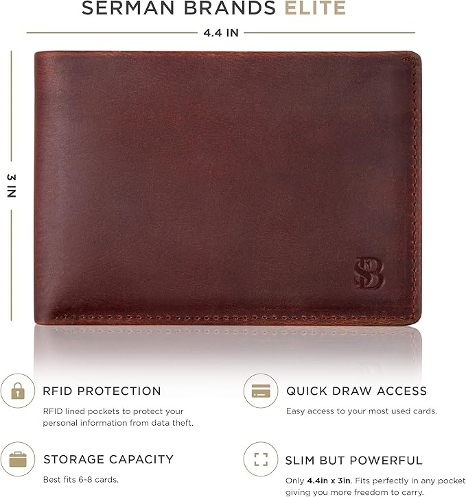 SERMAN BRANDS Mens Slim Bifold Wallet RFID Blocking Minimalist Front Pocket Wallets for Men - Thin & Stylish