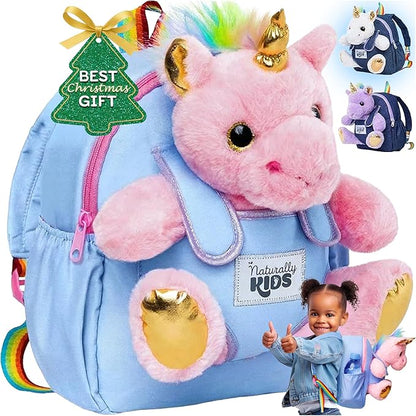 Naturally KIDS Pink Unicorn Toys, 3 Year Old Girl Gifts, Birthday Gifts for 2 Year Old Girls, Toddler Unicorn Backpack