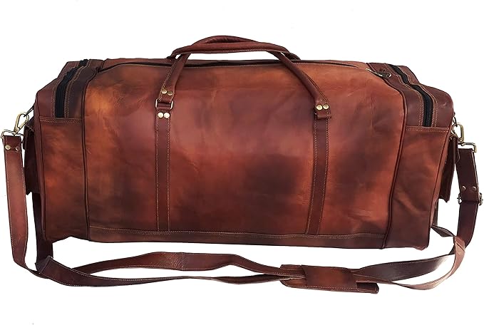 Real Goat Vintage Leather Large Travel Duffel Luggage Handmade, Gym, Hiking vintage brown Carry All Genuine Holdall Duffel Bag