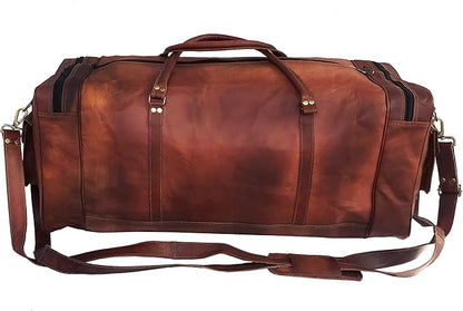 Real Goat Vintage Leather Large Travel Duffel Luggage Handmade, Gym, Hiking vintage brown Carry All Genuine Holdall Duffel Bag
