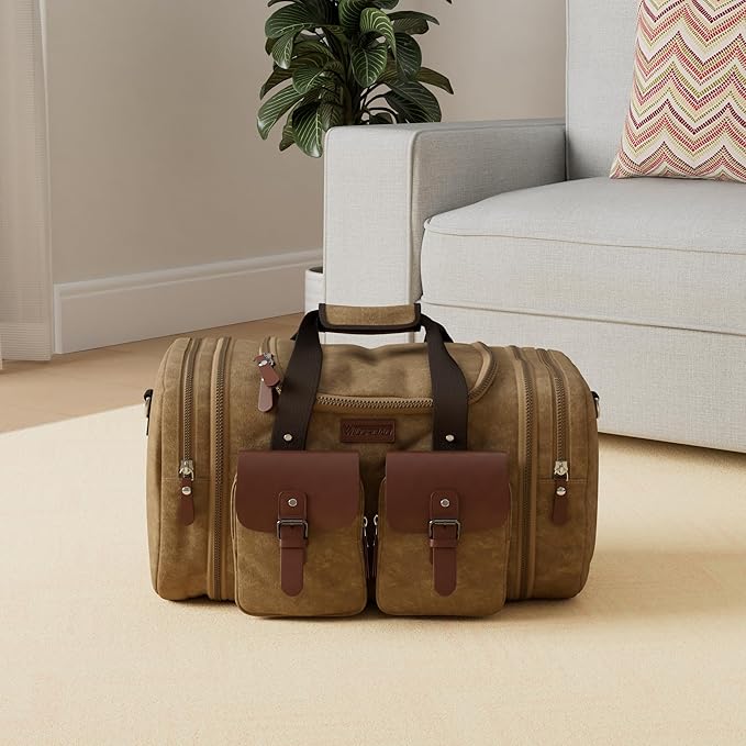 Wildroad Waxed Canvas Duffle Bag - 60L Waterproof Weekender Overnight Travel Bag