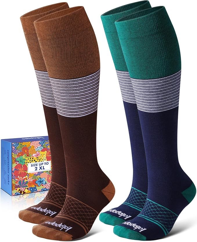 Cotton Compression Socks for Women Men - 2 Pairs 20-30mmHg Circulation Grid Arch Support Socks, Breathable