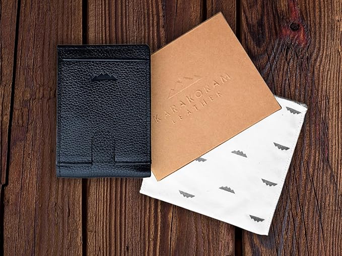 KARAKORAM LEATHER Artisan Made Premium Cowhide Leather Slim BiFold Wallet for Men | RFID Blocking Front Pocket Everyday Carry | Fits 12-14 Cards with 2 External Quick Access Slots (Midnight Black)