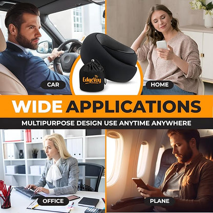 EdgeVoy™ Travel Neck Pillow, Memory Foam Travel Pillow for Airplanes, 360º Ergonomic Design, Asymmetrical Sides, Washable Modal Cover, Ideal for Travel, Car Rides, & Home Use (Black)