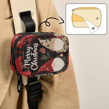 Checkered Christmas Floral Gnomes Travel Pill Organizer Case Box Container Weekly Portable Vitamin Medicine Holder Storage Bag with Zipper Removable