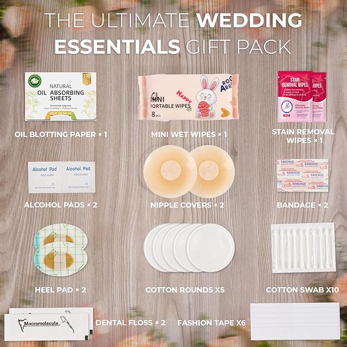 Bridal Emergency Kit for Wedding Day, Wedding Essentials Survival Set for Team Bride, Must-Have 30+ Essentials Travel Kit with Makeup Bag