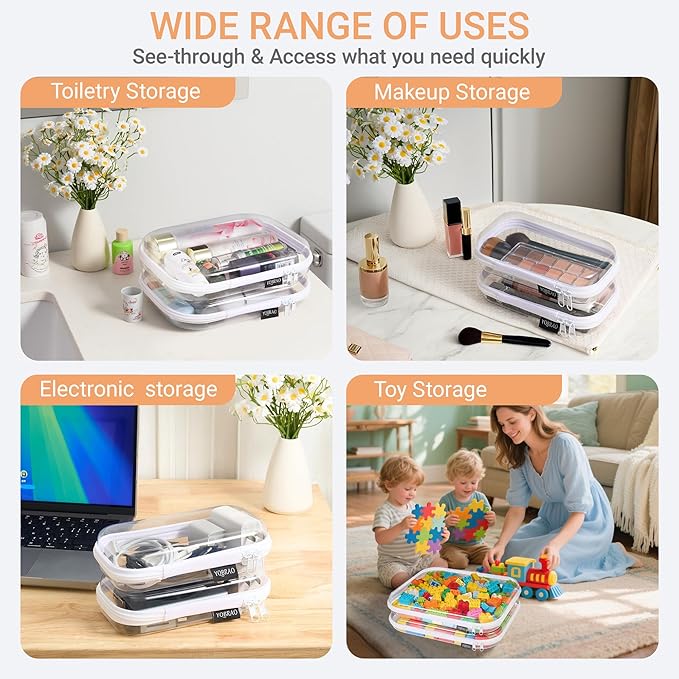 6 Pack Clear Hard Shell Zipper Case (2 Small, 2 Medium, 2 Large), See-Through Hard Plastic Organizer Pouches with Zipper for Travel, Toiletries, Makeup, Electronics & Pencils - Crush-Resistant Storage