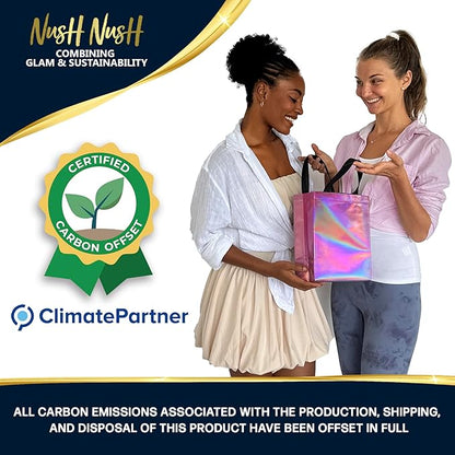 Nush Nush Pink Iridescent Gift Bags Bulk Medium Size – Set of 60 Reusable Holographic Pink Gift Bags Bulk With Handles - For Small Business, Bridal Shower, Birthday Party Favor, Christmas – 8x4x10