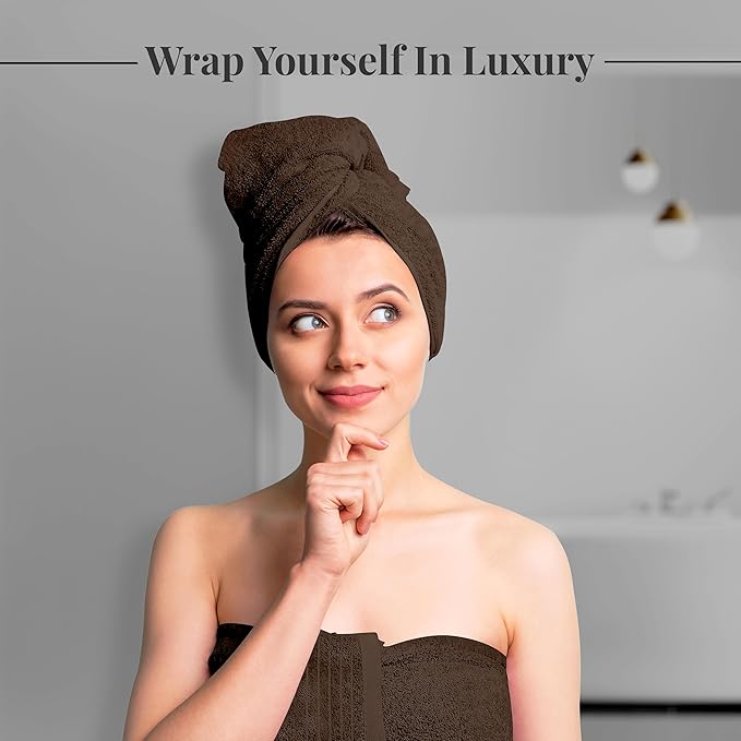 Tens Towels Pack of 8 Towels Set, 2 Extra Large Bath, 2 Hand, 4 Washcloths, 100% Cotton, Lighter Weight, Quicker to Dry, Super Absorbent, Perfect for Bathroom, Brown