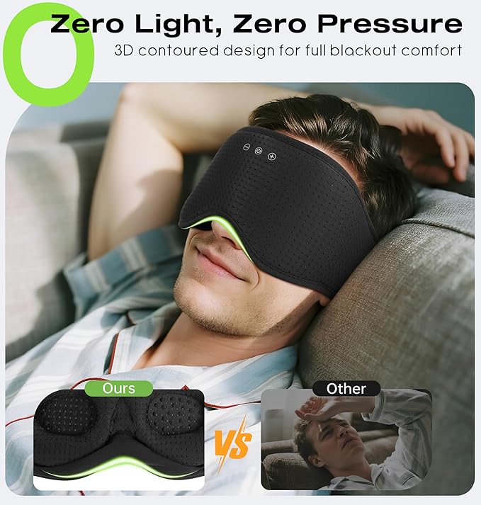 MUSICOZY Sleep Headphones with Bluetooth 5.4 Sleep Mask, Removable 3D Eye Cups for Zero Pressure Comfort, Wireless Bluetooth Eye Mask for Sleeping with Timer