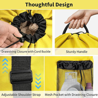 Laundry Bag Backpack with 3 Sizes Mesh Wash Bags and Shoulder Straps Foldable Clothes Hamper Bag with Drawstring Closure for College, Apartment, Laundromat (Yellow)