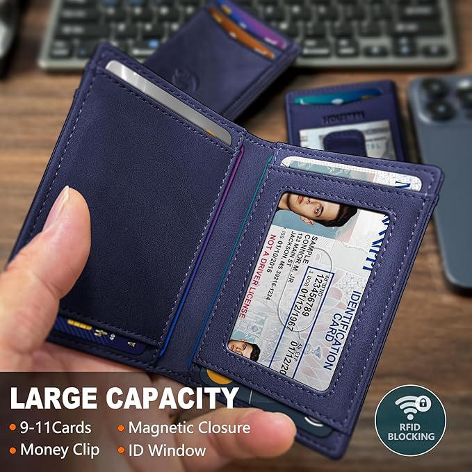 Magnetic Closure Slim Wallet with Money Clip Gift Boxed,Genuine Leather Front Pocket Wallet for Men, 3.9"x 2.11", RFID Blocking