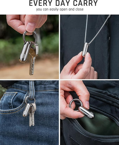 TISUR Small Keychain Pill Holder, Titanium Pill Case Waterproof Pill Fob for Travel Purse Pocket, Portable Pill Container Box Pill Organizer Tube (Upgrade Tiny)