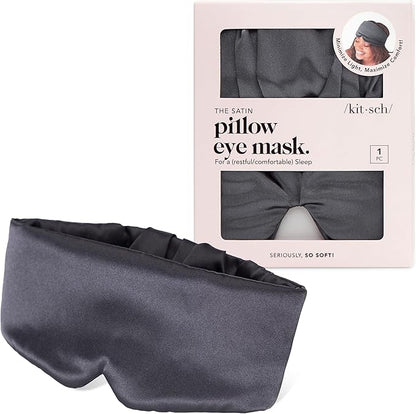 Kitsch Satin Sleep Mask - Eye Mask for Sleep, Softer Than Silk Satin Sleeping Mask Blindfold and Sleep Masks for Women and Men, Eye Care Travel Essentials - Charcoal Black