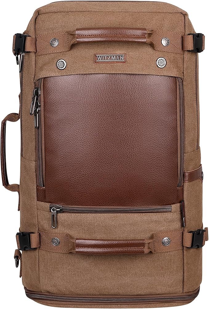 WITZMAN Travel Backpack for Men Women Carry on Luggage Backpack Canvas Rucksack Duffel bag with Shoe Compartment（A2021 big size brown）