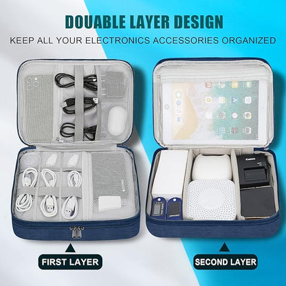 Electronic Organizer Travel Universal Cable Organizer Electronics Accessories Bag for Cable, Charger, Phone, USB, SD Card,1Pack