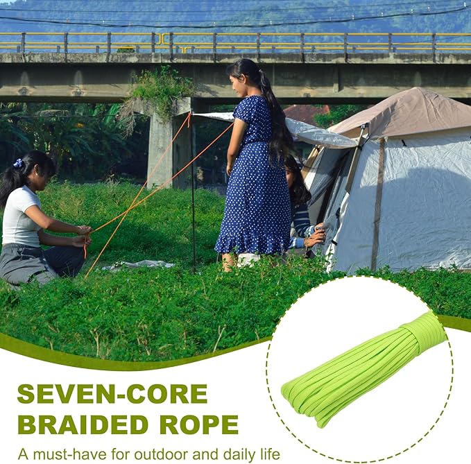 uxcell 4mm Nylon Rope, 10ft Portable Clothesline for Luggage and Backpack Tie Downs, Hanging Clothes, Swings, Camping and Mountaineering Tie Downs, Fluorescent Green