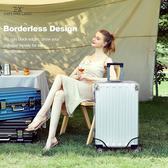 Explore Land Clear Luggage Cover Tough Protector Fits for 24 Inches Suitcase for Travel Airplane (PVC, M)