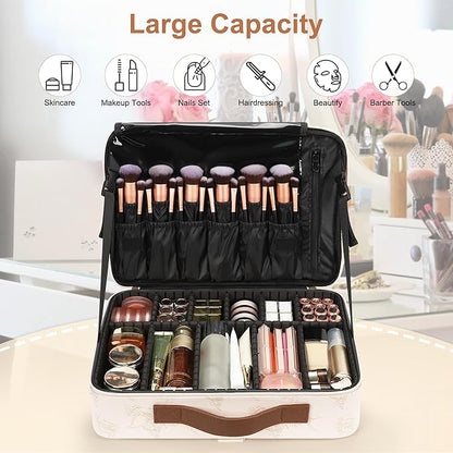 Relavel Large Makeup Case, Professional Makeup Artists Bag with Adjustable Dividers, Waterproof & Portable Train Case Storage Organizer Box with Shoulder Strap