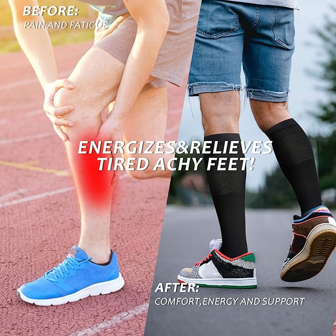 fenglaoda Compression Socks Women Men 6 Pairs, Knee High Best Support Circulation Socks for Running, Travel, Flight, Nurse