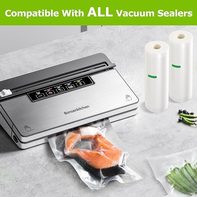 Bonsenkitchen Vacuum Sealer Bags Rolls, 11 in x 50 ft Rolls 2 pack Durable Food Sealer Bags, Commercial Grade, Heavy Duty, BPA Free, Seal a Meal, Great for Food Storage & Sous Vide Cooking, VB24
