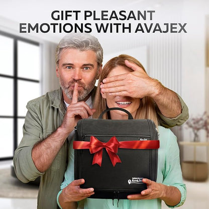 Extra Large (11.8”x11.8”x4”) Hanging Travel Toiletry Bag for Men and Women - Cosmetic Travel Bag With Shoulder Strap - Waterproof Hygiene Bag with Metal Swivel Hook and 19 Compartments for Toiletries