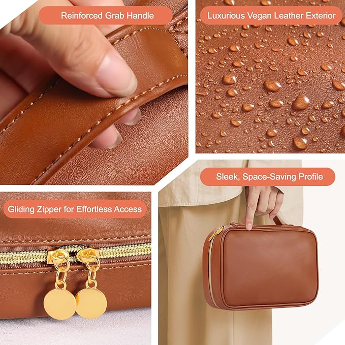 Leather Travel Jewelry Case Organizer,Jewelry Storage Book Binder with Clear Zipper Pouch & Lining-Portable Jewelry Bag for Earrings,Rings,Necklaces,Bracelets (Brown)